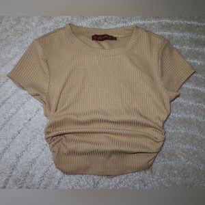 Tan Ribbed Crop Top with Open Back
